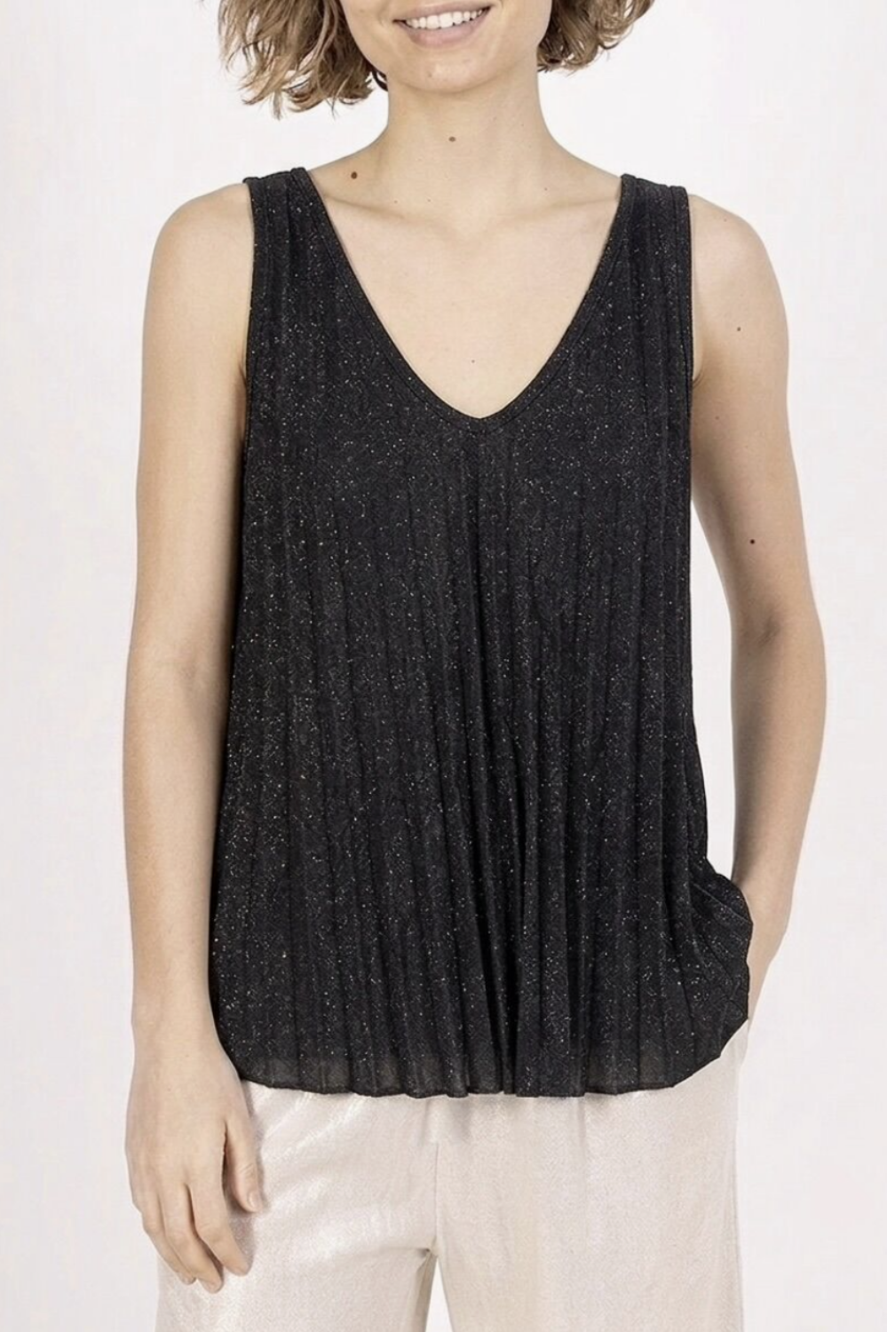 JUBILEE PLEATED LUREX TANK BLACK