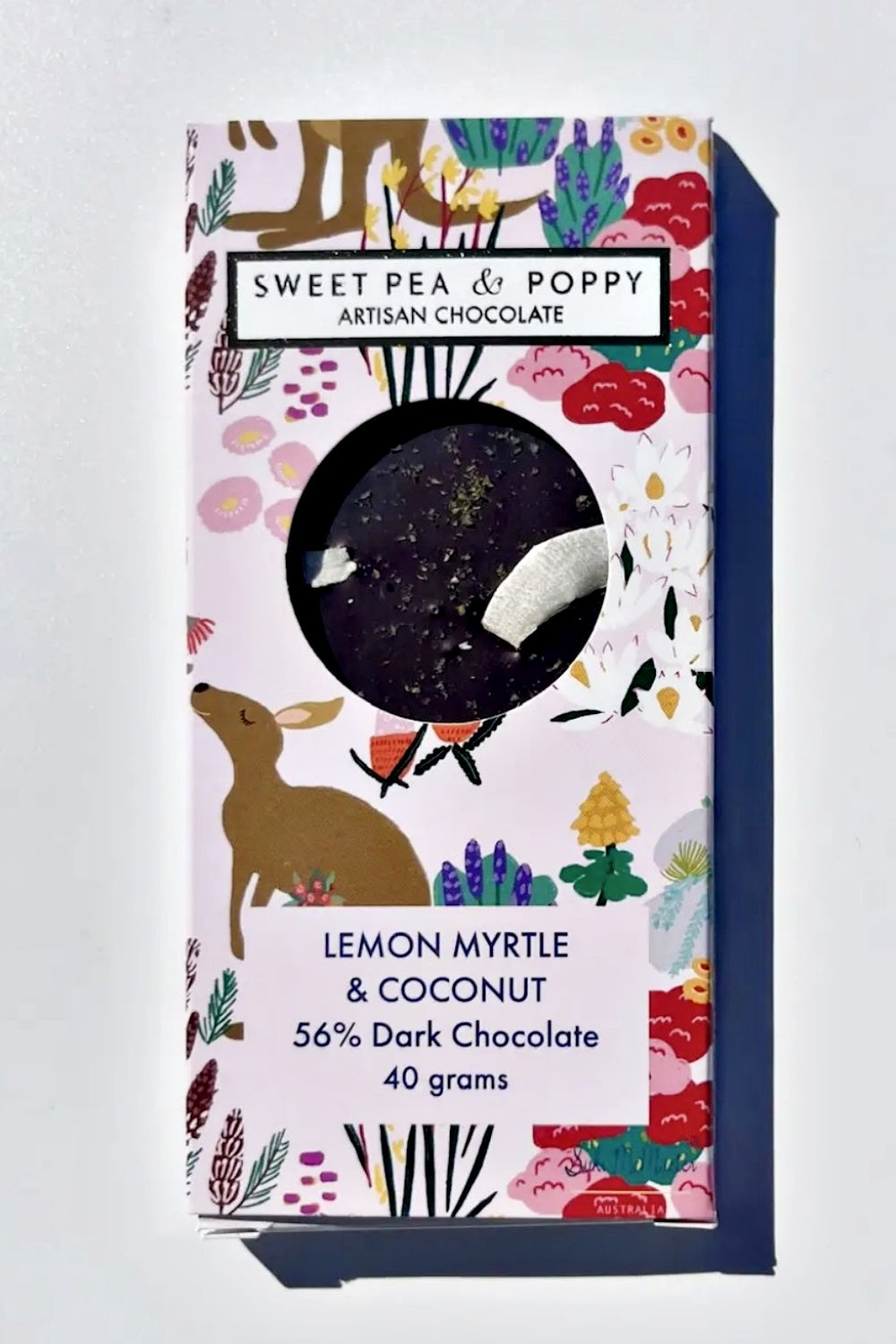 SWEET PEA + POPPY LEMON MYRTLE + COCONUT DARK CHOCOLATE 40G
