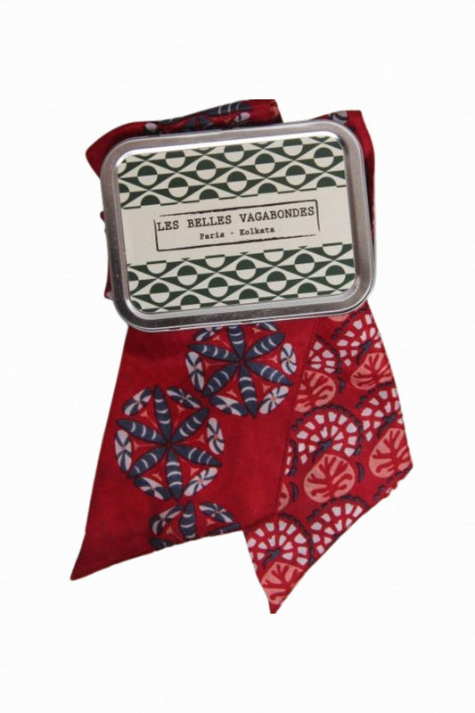 LES BELLES VAGABONDES LISERON BANDEAU SILK SCARF ROUGE RED