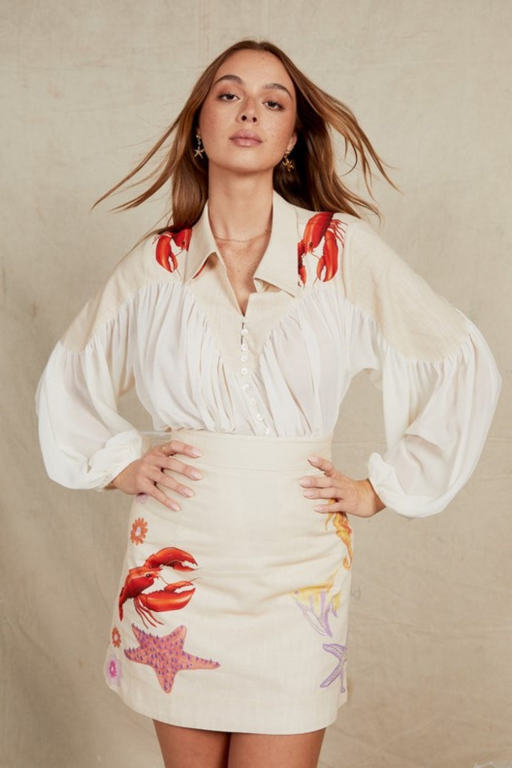 BOHEMIAN TGRADERS LOBSTER BLOUSE IN CREAM