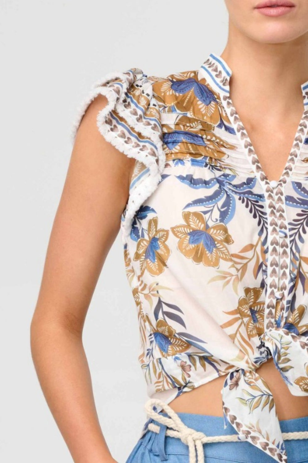 ONCE WAS LUMA FLUTTER SLEEVE TOP