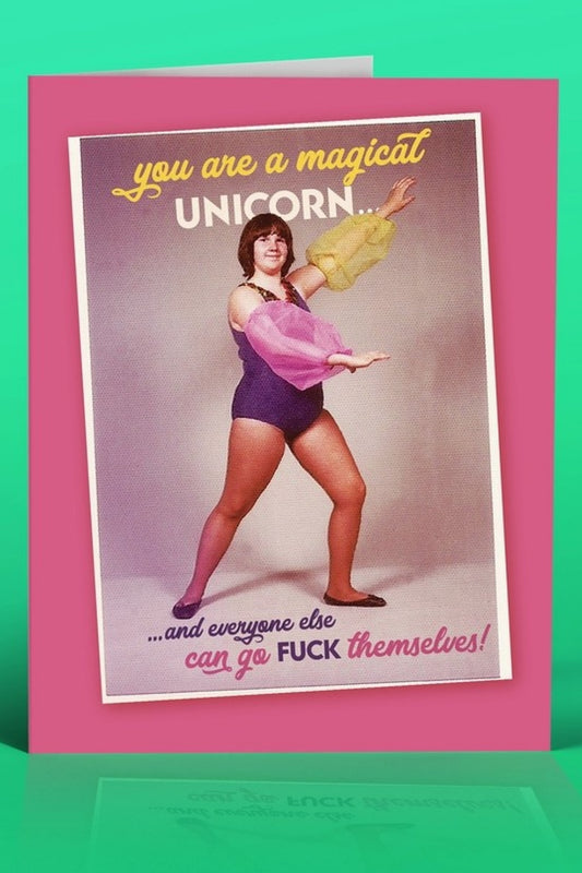 OFFENSIVE DELIGHTFUL MAGICAL UNICORN GREETING CARD
