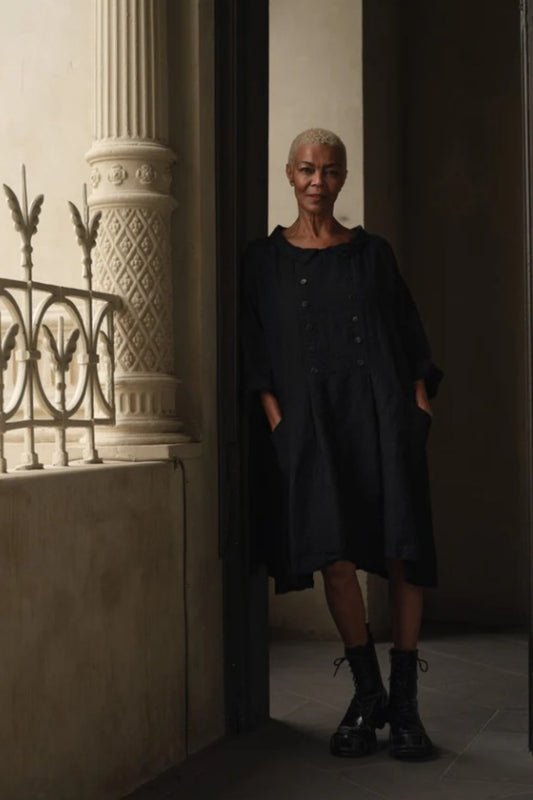 MEG BY DESIGN MAUD LINEN TUNIC BLACK