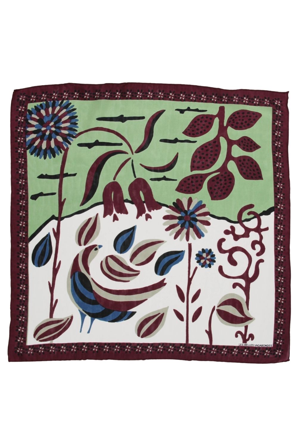 LES BELLES VAGABONDES MINI SCARF BIRDY BORDEAUX