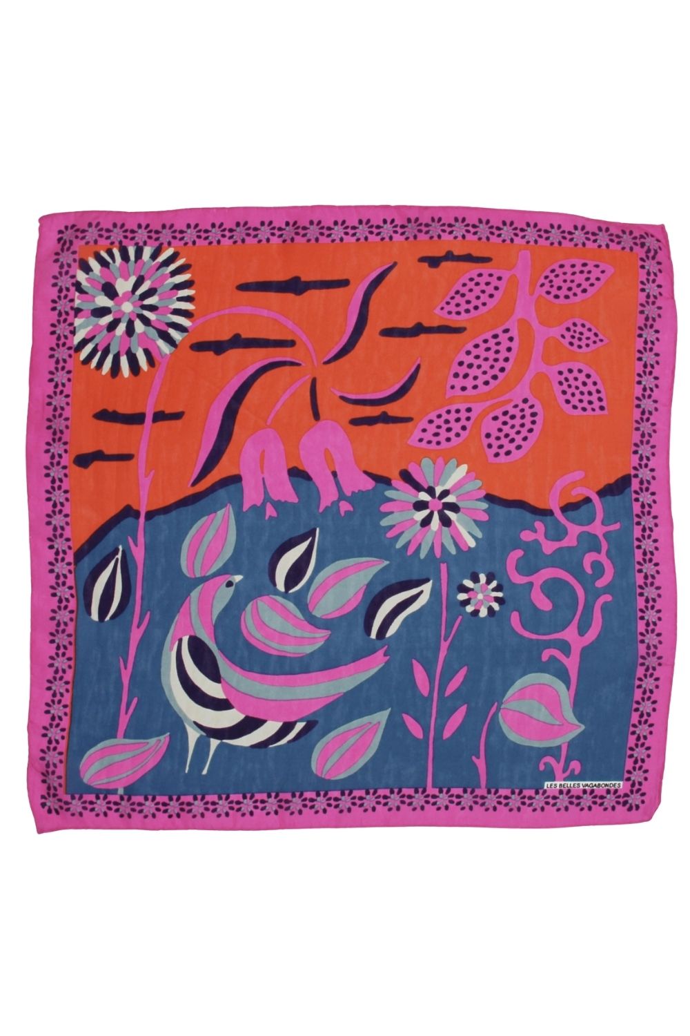 LES BELLES VAGABONDES MINI SCARF BIRDY FUCHSIA