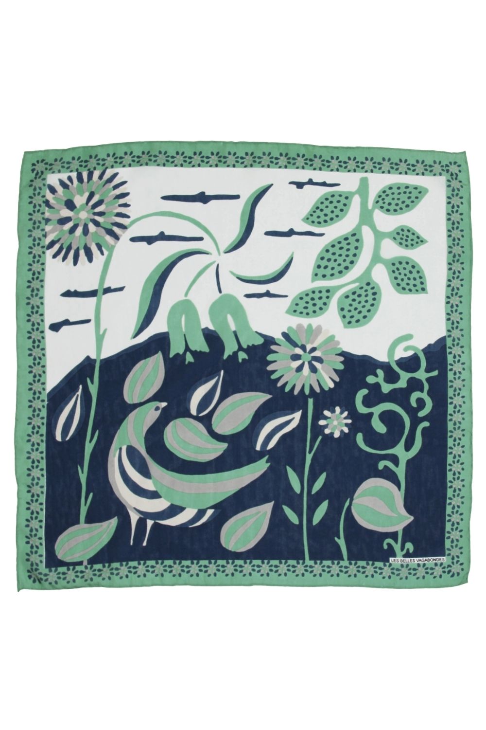LES BELLES VAGABONDES MINI SCARF BIRDY GREEN