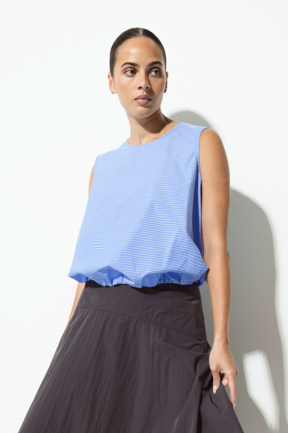LOUNGE THE LABEL MINORCA STRETCH COTTON SLEEVELESS BUBBLE TOP