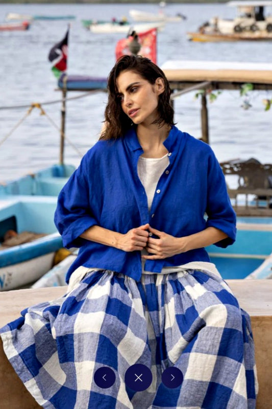 MEG BY DESIGN MOYO SHIRT LINEN COBALT