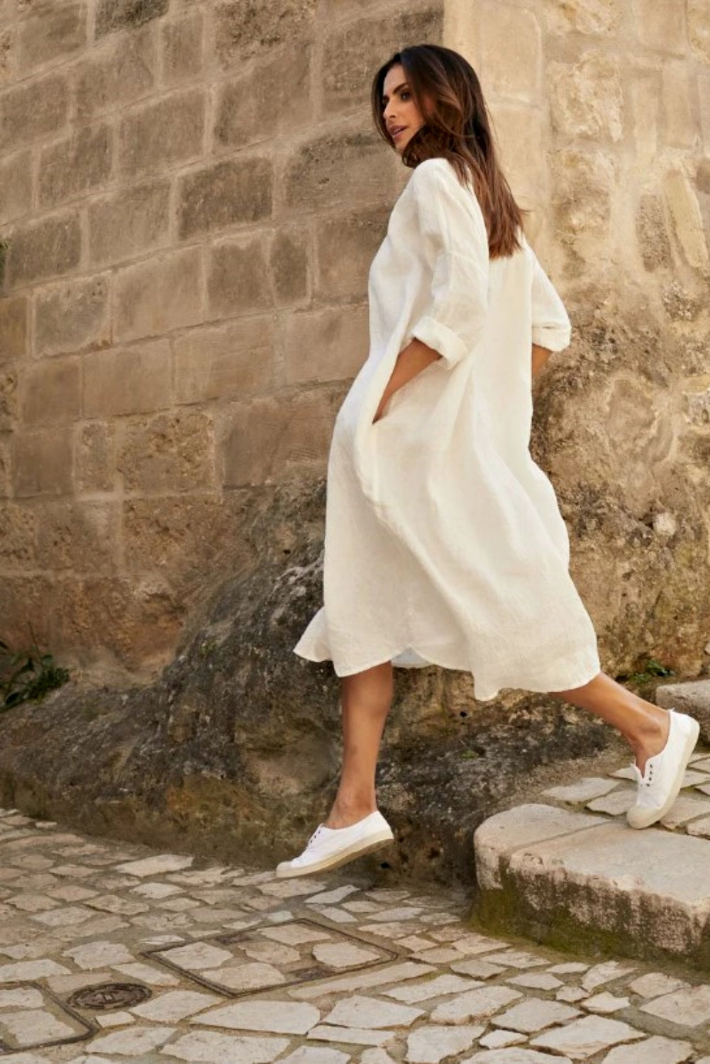 MEG BY DESIGN NOEMI DRESS WHITE LINEN