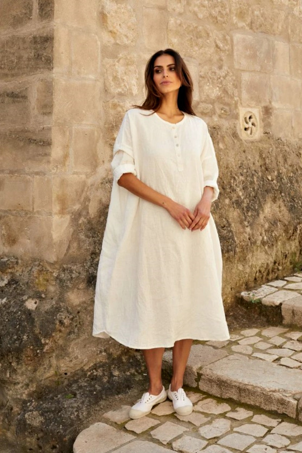 MEG BY DESIGN NOEMI DRESS WHITE LINEN