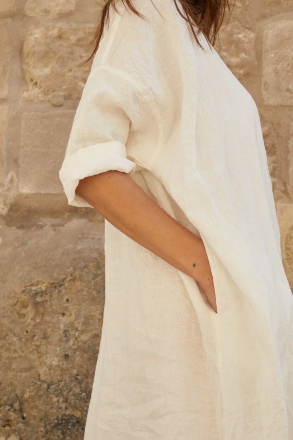 MEG BY DESIGN NOEMI DRESS WHITE LINEN