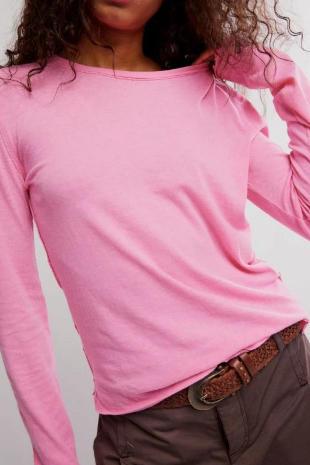 FREE PEOPLE NOVA LONG SLEEVE TEE PINK CARNATION