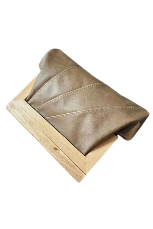 MOY TASMANIA TIMBER + LEATHER CLUTCH OLIVE