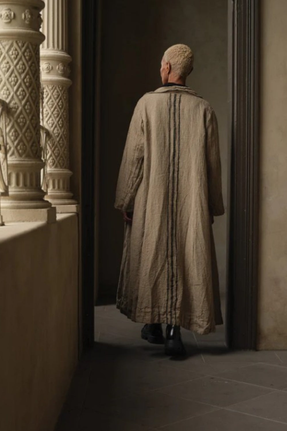 MEG BY DESIGN OLIVIER RAW LINEN COAT NATURAL STRIPE