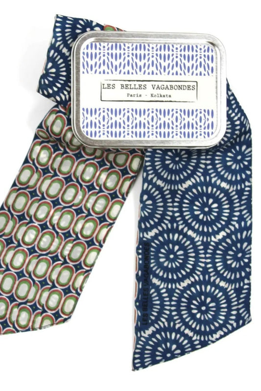 LES BELLES VAGABONDES BANDEAU SILK SCARF PEONY BLUE
