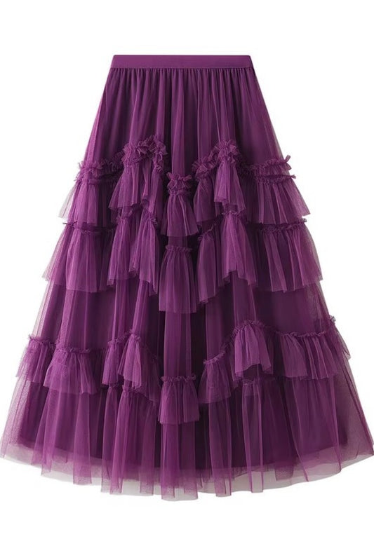 QUEENIE PIROUETTE RUFFLED TULLE SKIRT VIOLET