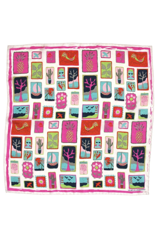 LES BELLES VAGABONDES POSTCARD MINI SCARF FUCHSIA