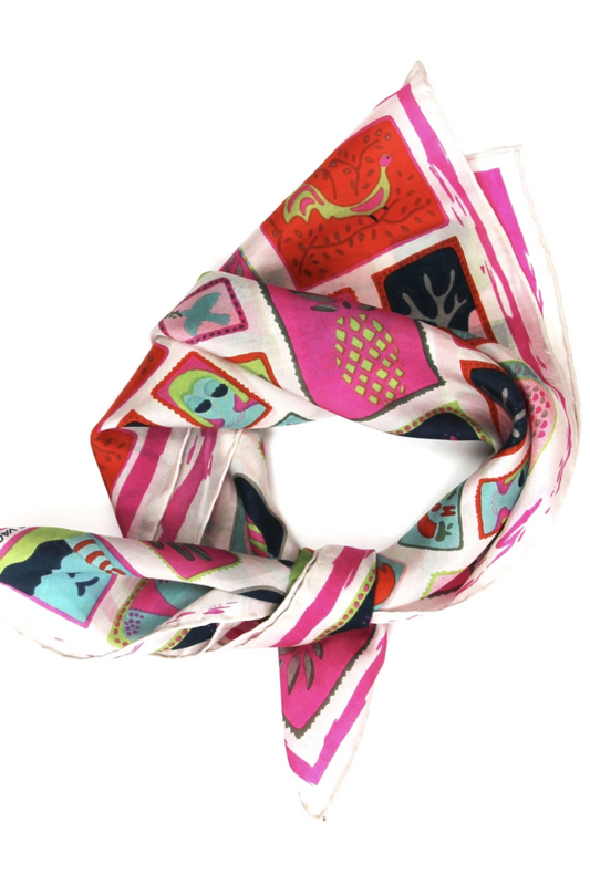 LES BELLES VAGABONDES POSTCARD MINI SCARF FUCHSIA