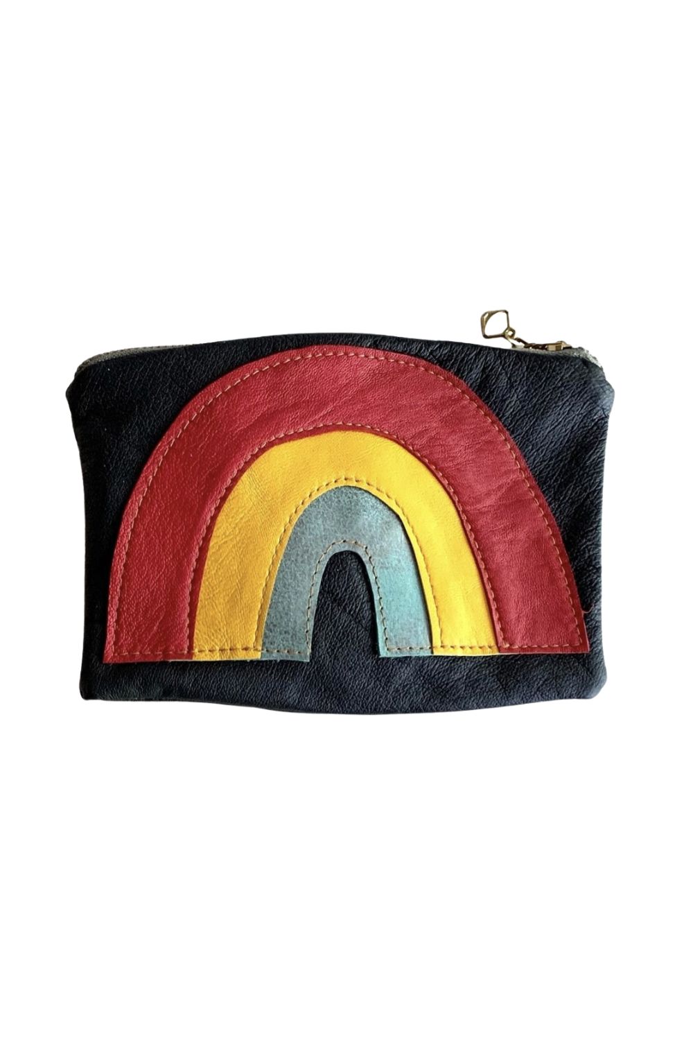 LOVE MERT RAINBOW LEATHER ZIP POUCH RED, BLUE + YELLOW