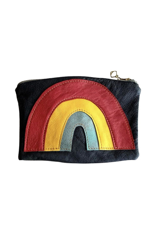 LOVE MERT RAINBOW LEATHER ZIP POUCH RED, BLUE + YELLOW