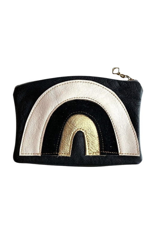 LOVE MERT RAINBOW LEATHER ZIP POUCH CREAM + GOLD