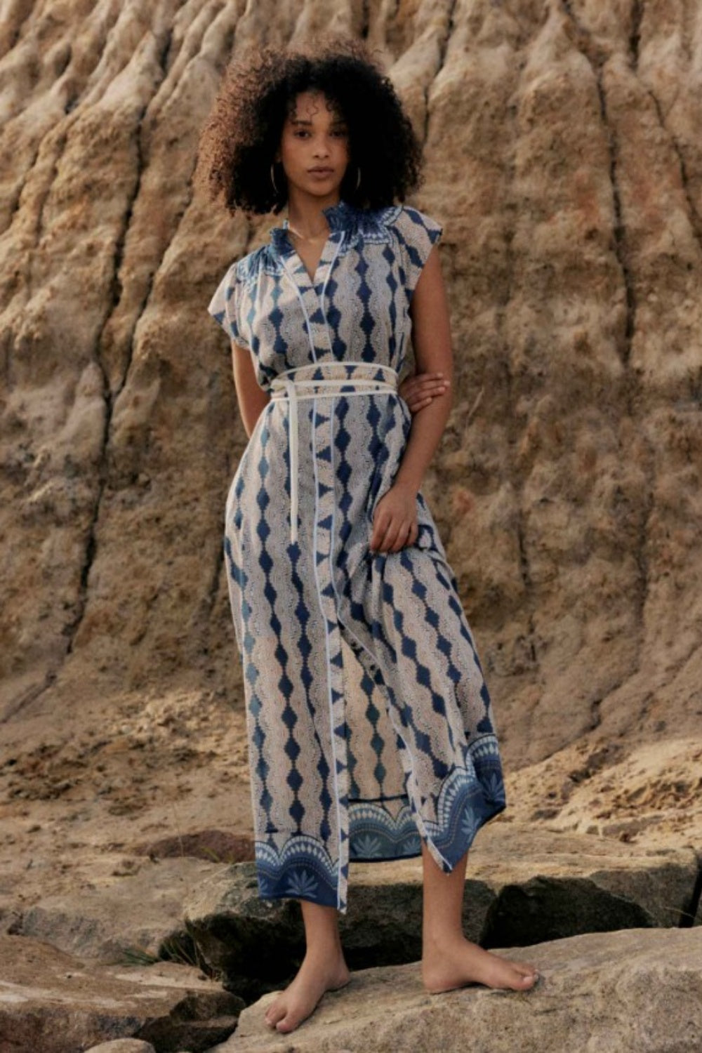 ONCE WAS RIMAL COTTON SILK MAXI DRESS IN MARRAKECH TOPAZ