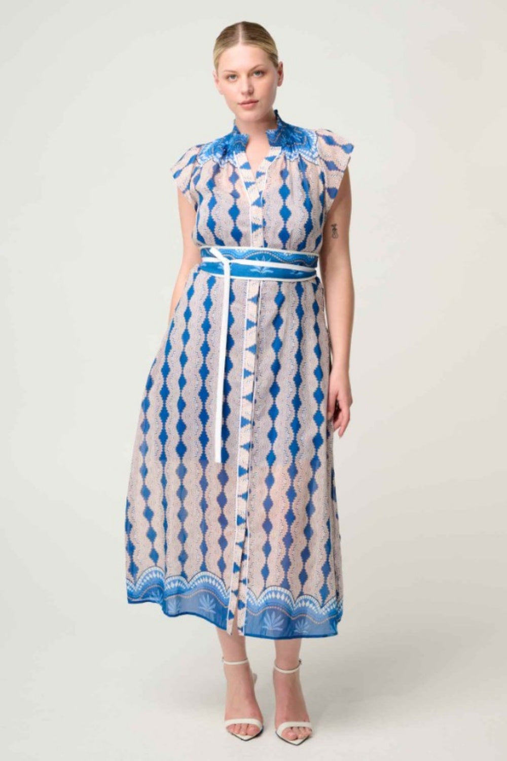 ONCE WAS RIMAL COTTON SILK MAXI DRESS IN MARRAKECH TOPAZ