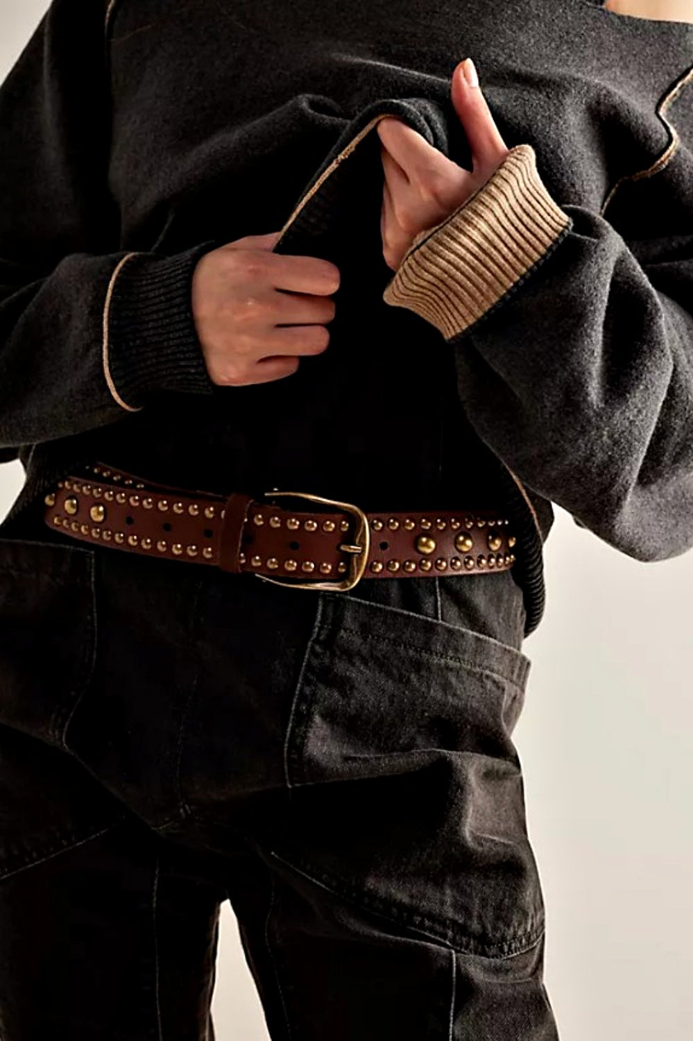 FREE PEOPLE SOLA STUD BELT COGNAC