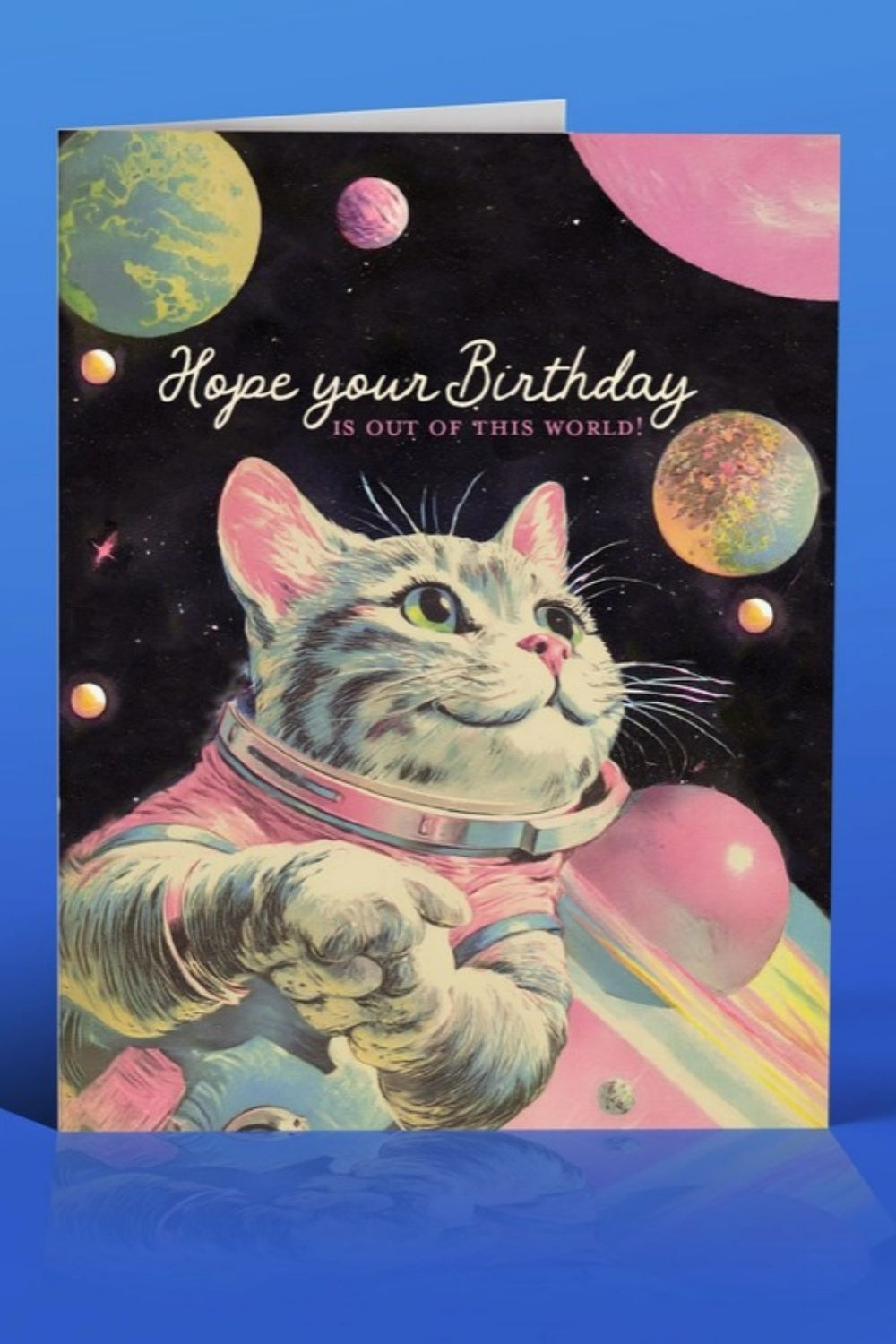 OFFENSIVE DELIGHTFUL SPACECAT GREETING CARD