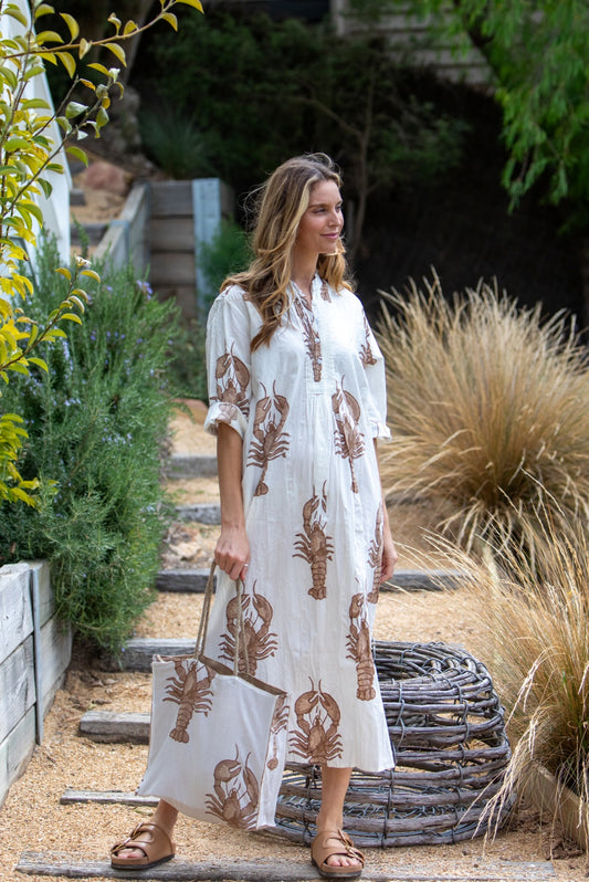 MANDALAY DESIGNS BIG LOBSTER MAXI DRESS COCO