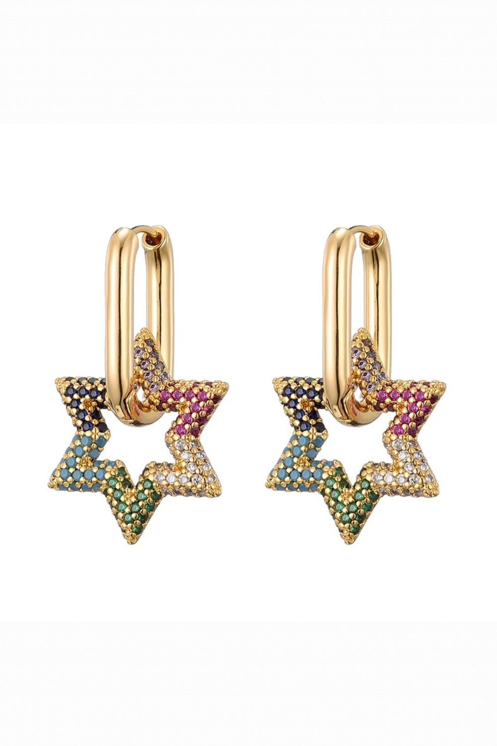 STARLET EARRINGS GOLD + MULTICOLOUR SQUARE