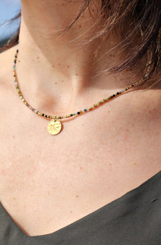 SUNDAY MOOD LITTLE COVE GOLD NECKLACE PINK + BLACK