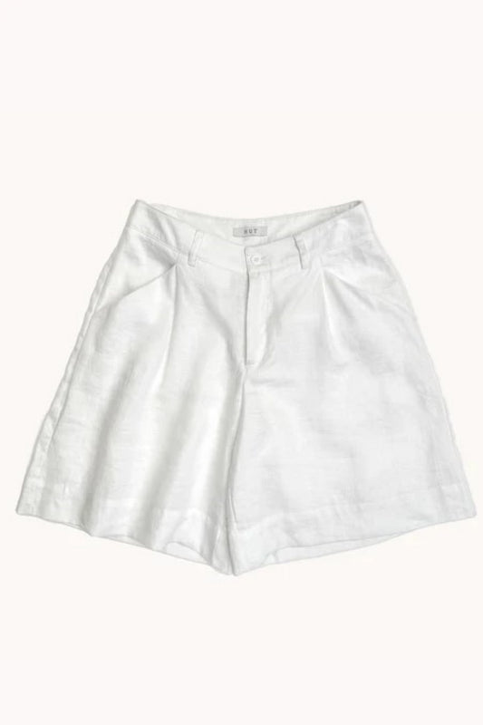 HUT CLOTHING TAILORED LINEN SHORT WHITE