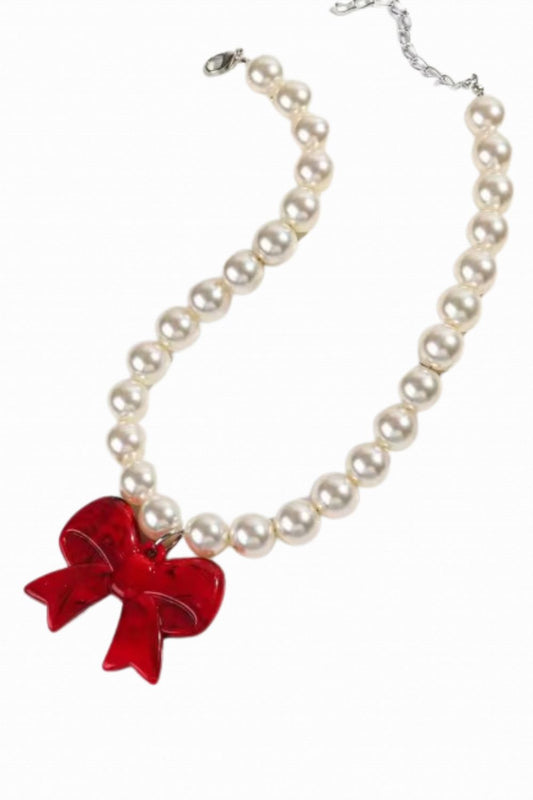 TAKE A BOW NECKLACE RED