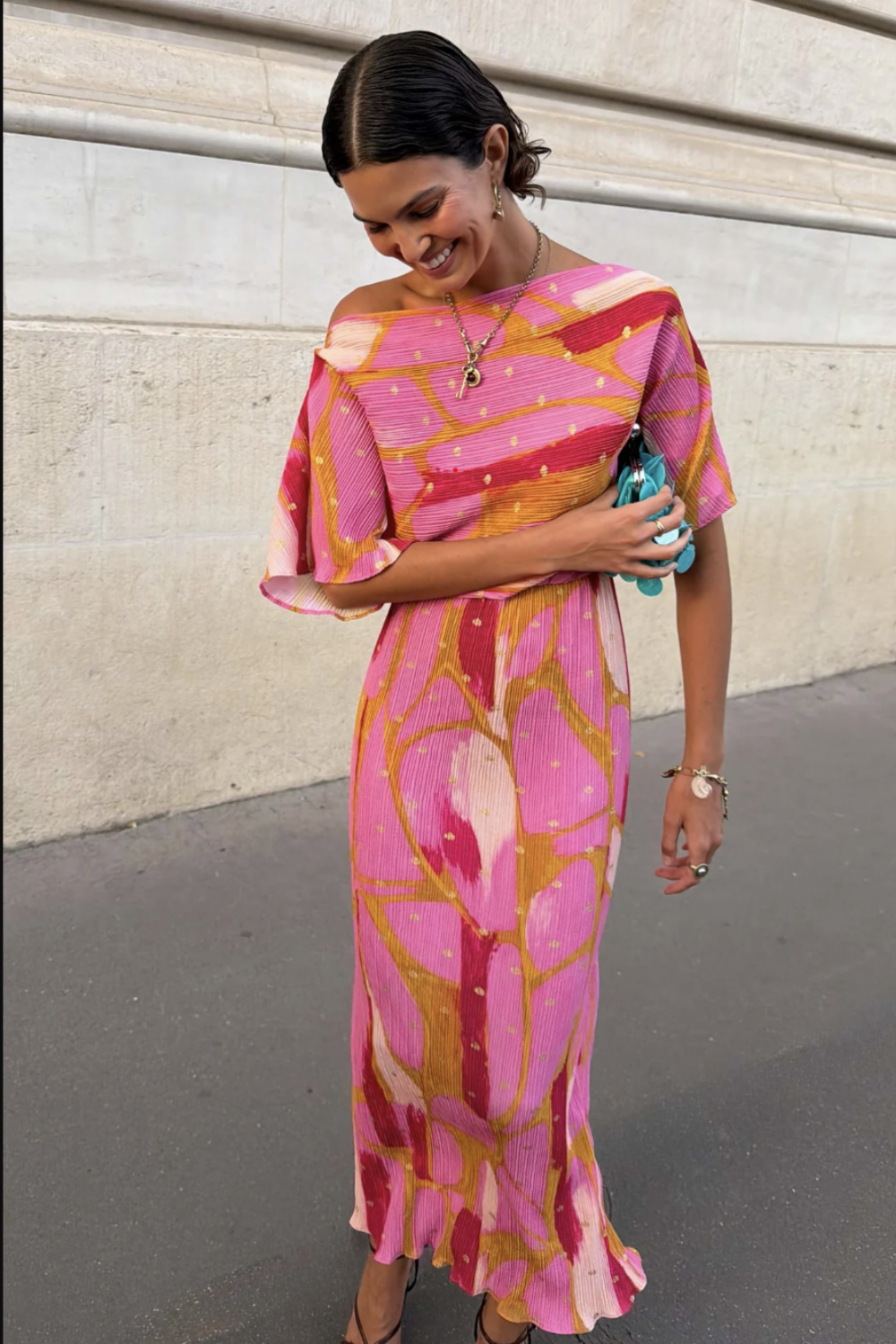 PRE-ORDER NEVER FULLY DRESSED PINK + OLIVE ABSTRACT TILLY DRESS