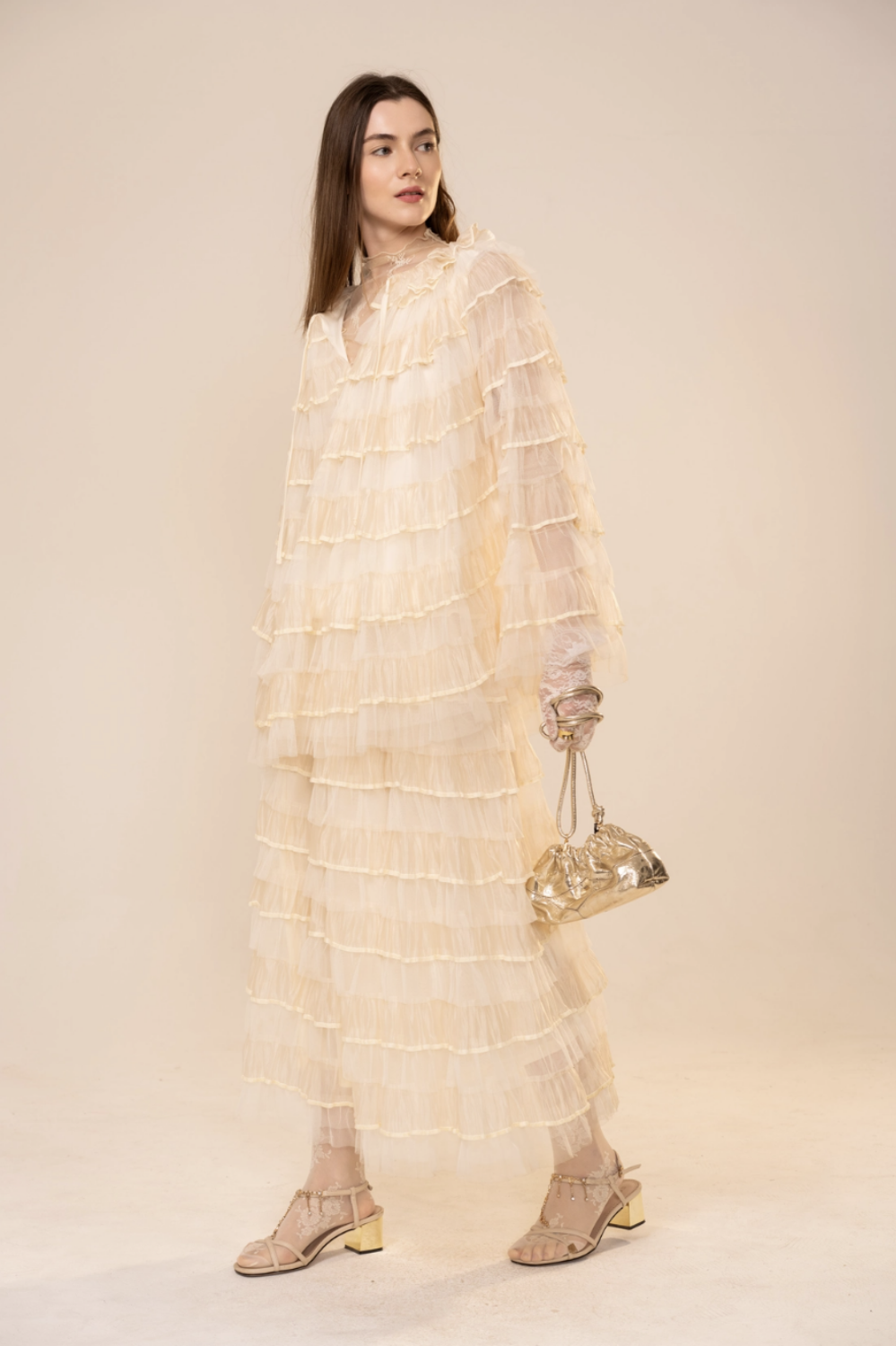 FEMME RUFFLED TULLE SKIRT CREAM