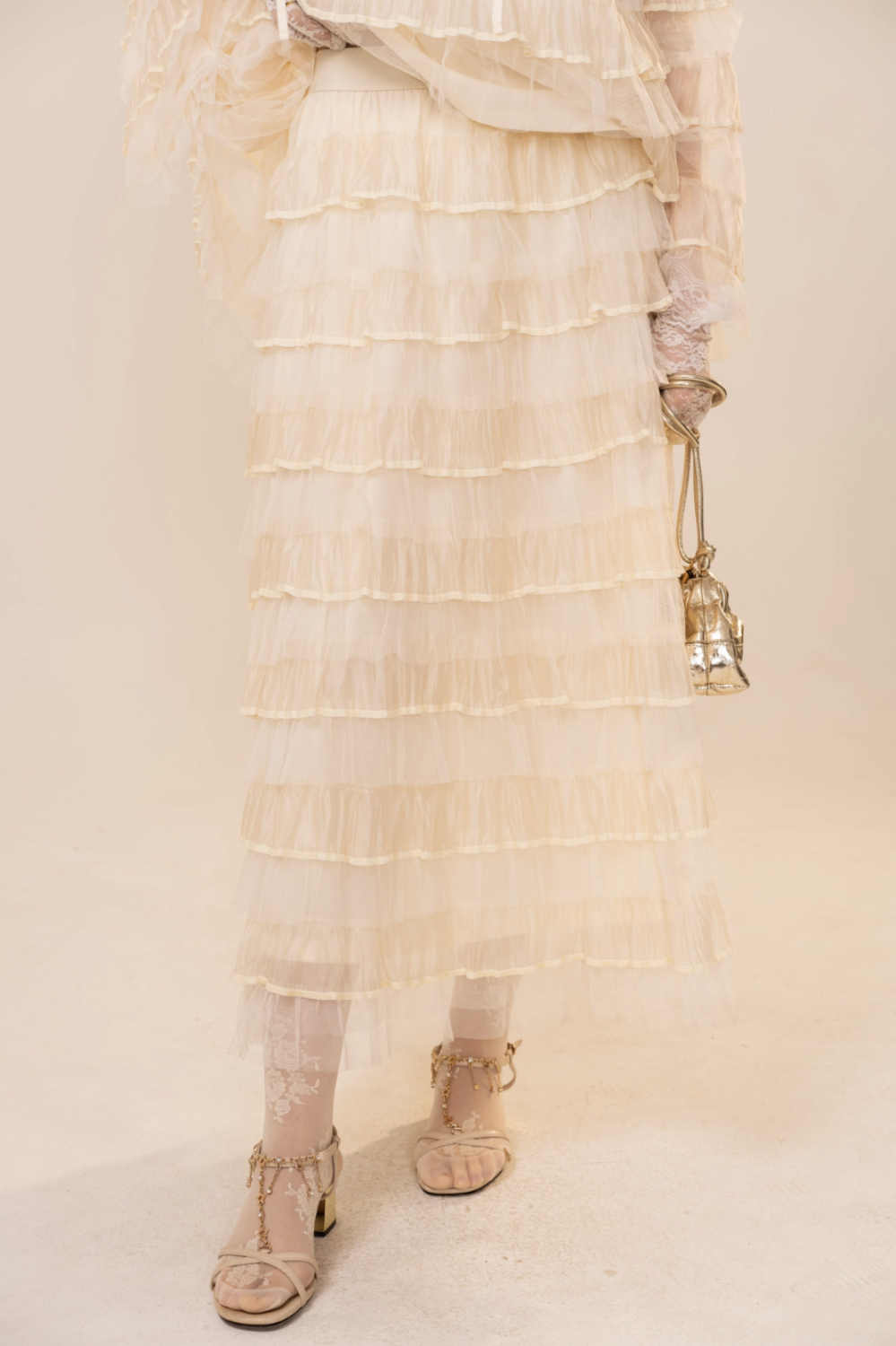 FEMME RUFFLED TULLE SKIRT CREAM
