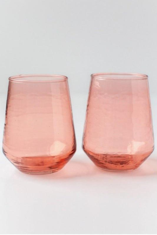 CREATIVE WOMEN HANDBLOWN HAMMERED GLASS WATER TUMBLER PINK