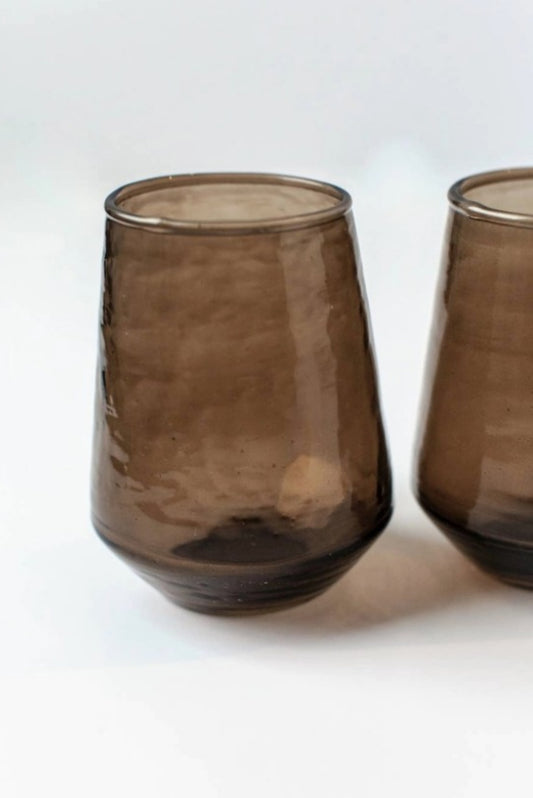 CREATIVE WOMEN HANDBLOWN HAMMERED GLASS WATER TUMBLER SMOKE