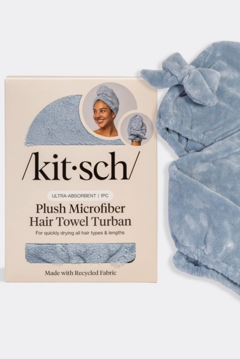 KITSCH PLUSH MICROFIBER HAIR TOWEL TURBAN COASTAL BLUE