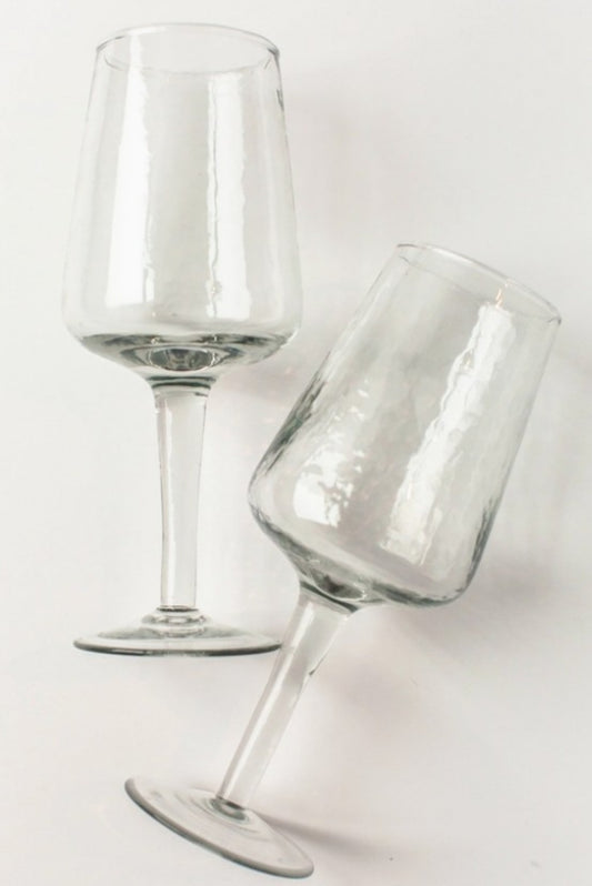 CREATIVE WOMEN HANDBLOWN HAMMERED WINE GLASS CLEAR