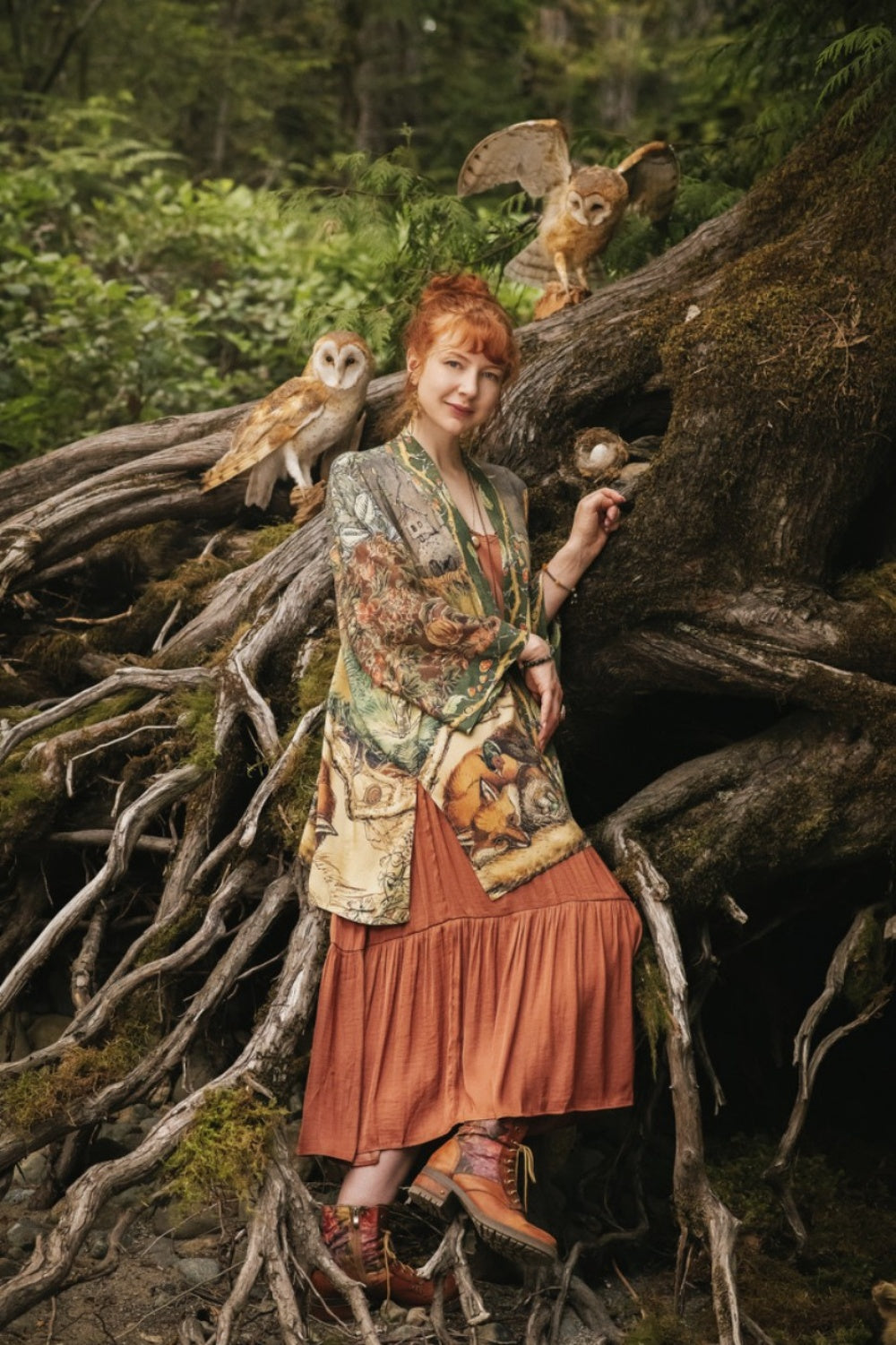 MARKET OF STARS WOODLAND WISDOM MATINEE KIMONO WITH FLORALS, FOX + OWL