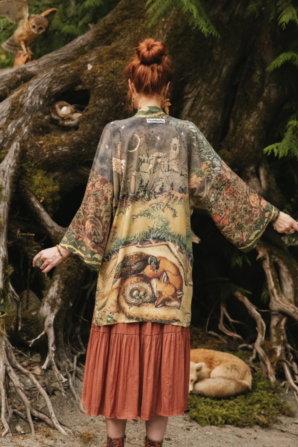 MARKET OF STARS WOODLAND WISDOM MATINEE KIMONO WITH FLORALS, FOX + OWL