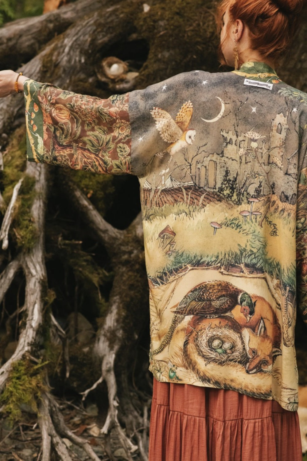 MARKET OF STARS WOODLAND WISDOM MATINEE KIMONO WITH FLORALS, FOX + OWL
