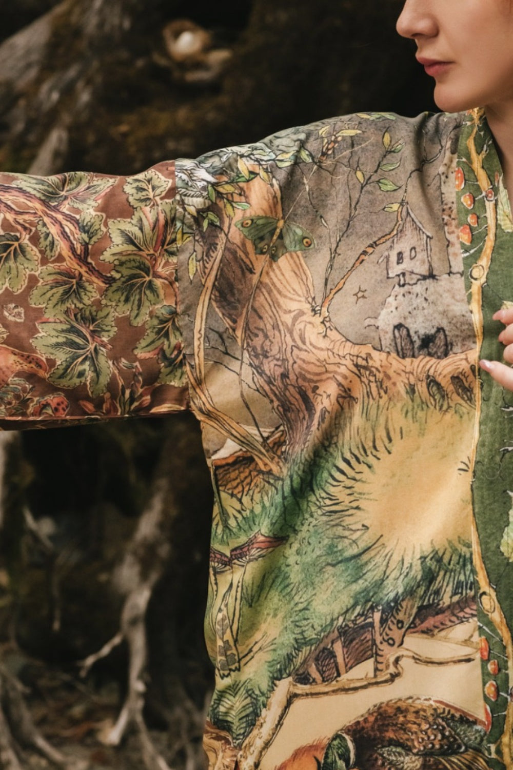 MARKET OF STARS WOODLAND WISDOM MATINEE KIMONO WITH FLORALS, FOX + OWL