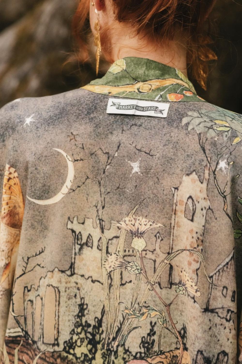 MARKET OF STARS WOODLAND WISDOM MATINEE KIMONO WITH FLORALS, FOX + OWL