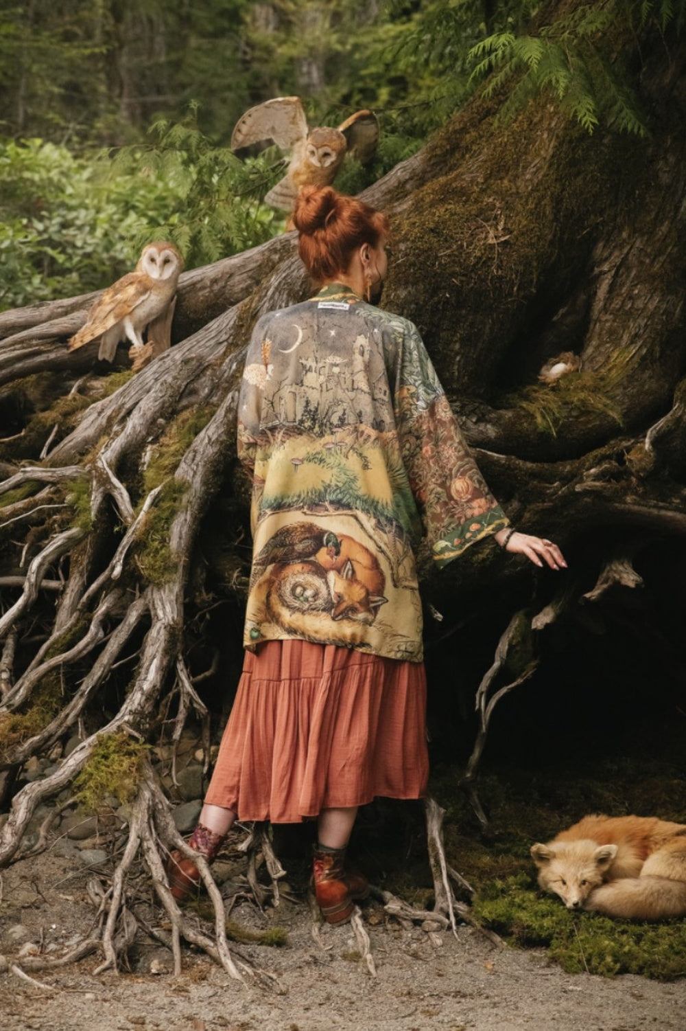 MARKET OF STARS WOODLAND WISDOM MATINEE KIMONO WITH FLORALS, FOX + OWL