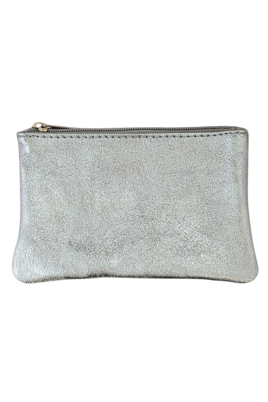 KITTY LEATHER ZIP POUCH SILVER