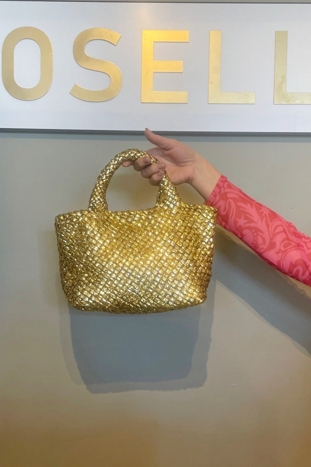 ROSELLE AGNES METALLIC WOVEN NEOPRENE TOTE GOLD