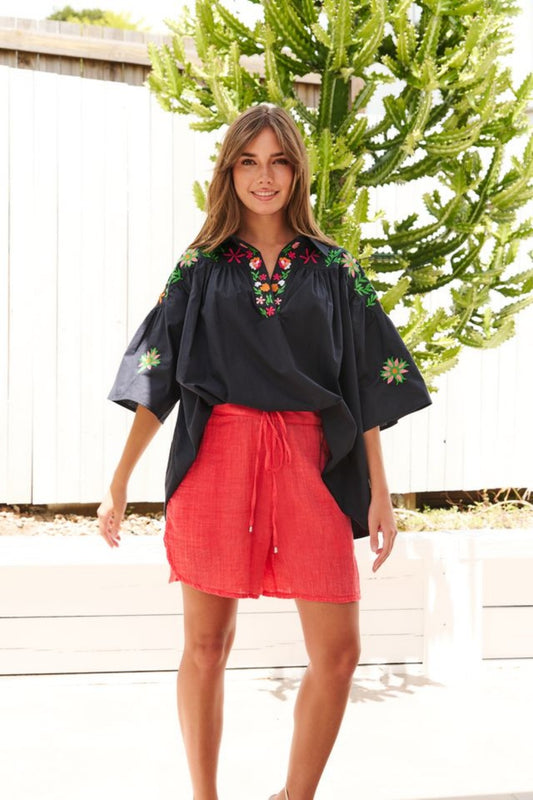 COLLECTIVO AMALFI BLOUSE MIDNIGHT BLOOM